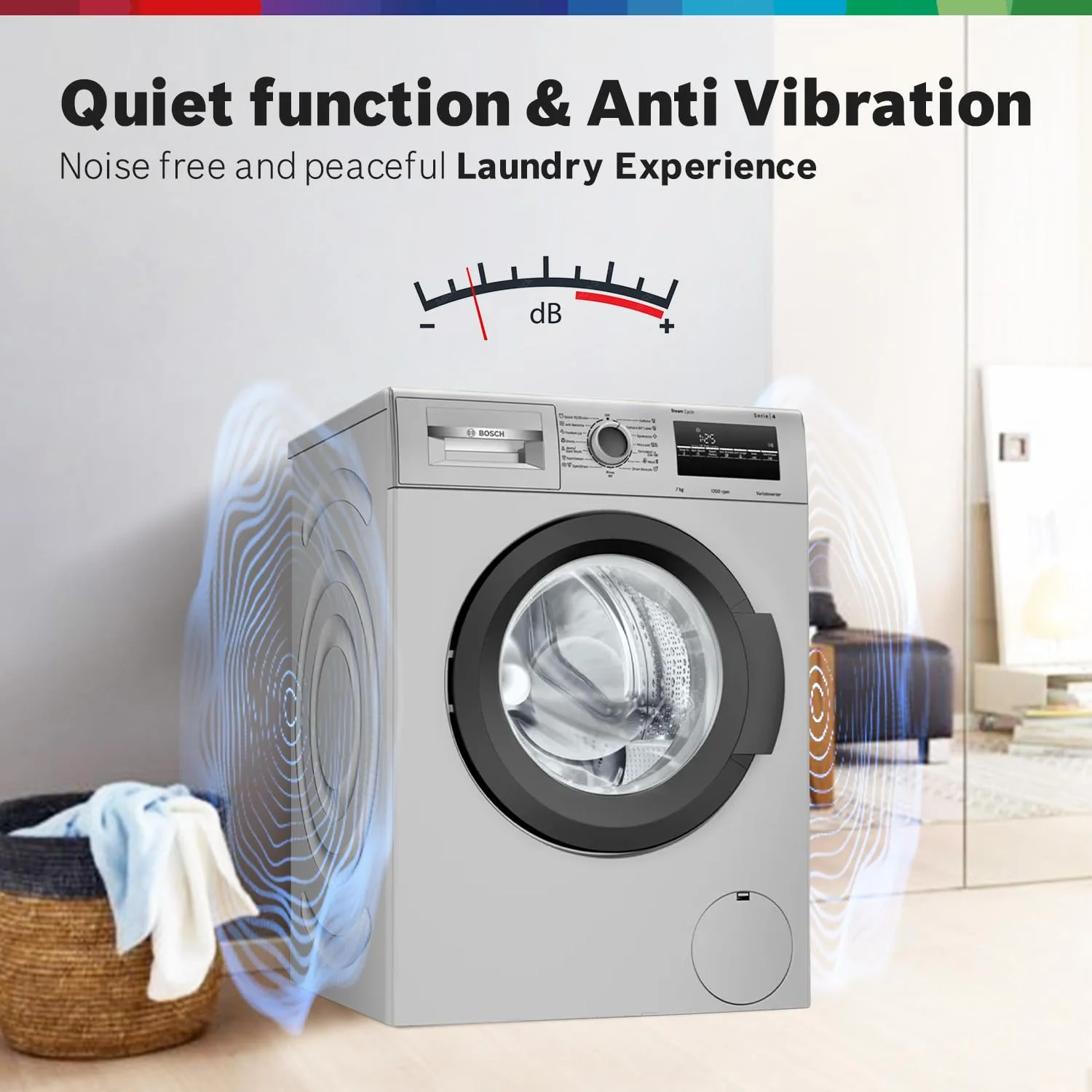 Bosch 7 kg, 5 Star, AI active water+, Anti-Wrinkle, Anti-Tangle, Anti Bacteria Steam, Fully-Automatic Front Loading Washing Machine (WAJ24266IN, In-Built Heater, Silver) - Image 11