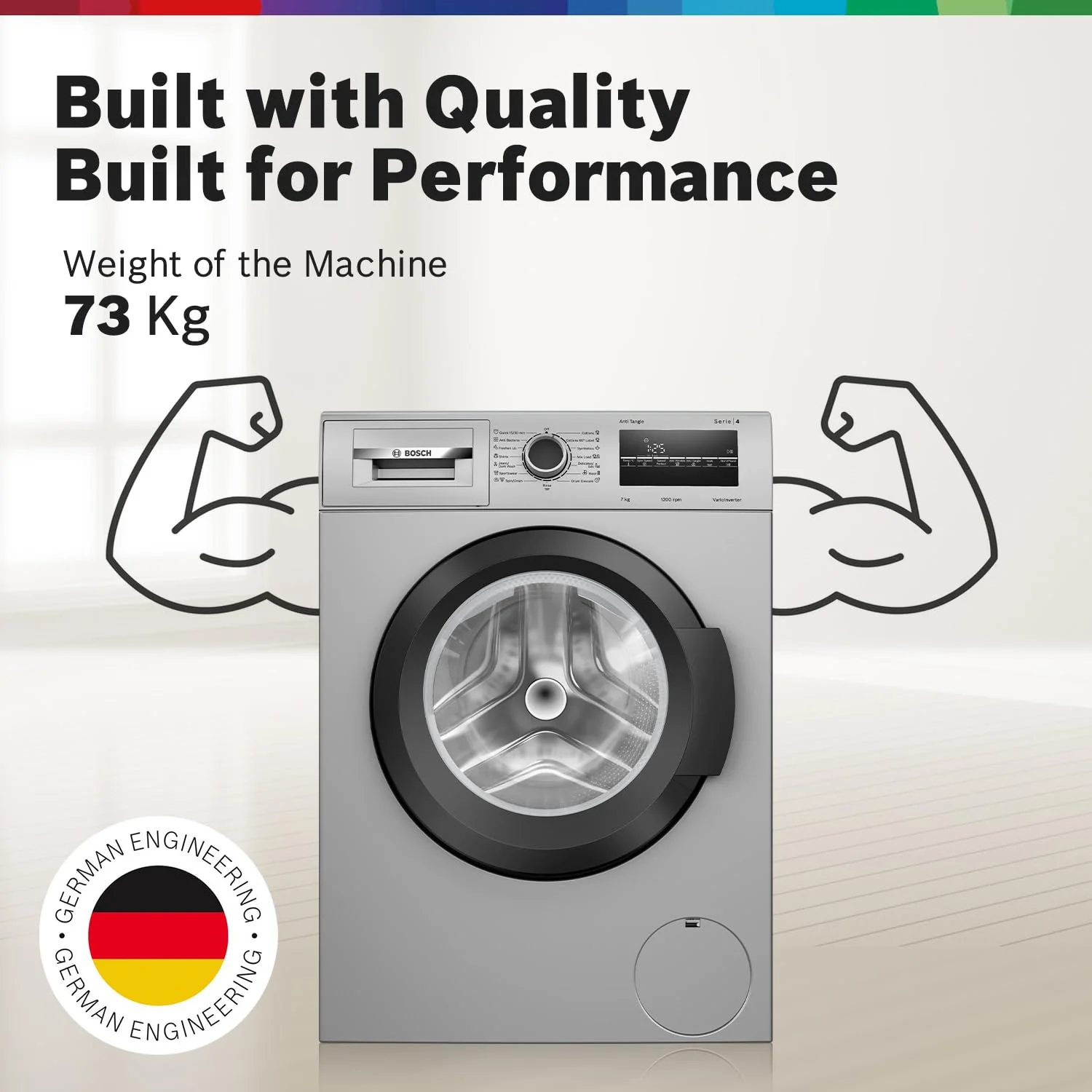 Bosch 7 kg, 5 Star, AI active water+, Anti-Wrinkle, Anti-Tangle, Anti Bacteria Steam, Fully-Automatic Front Loading Washing Machine (WAJ24266IN, In-Built Heater, Silver) - Image 13