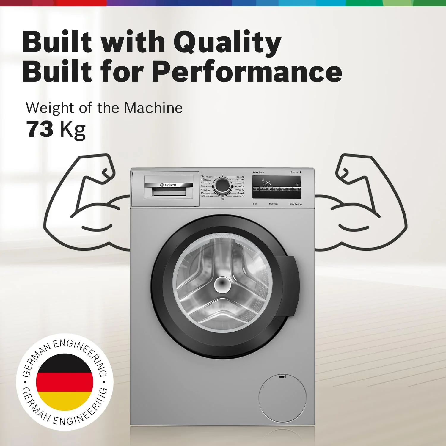 Bosch 8 kg, 5 Star, AI Active Water+, Anti-Tangle, Steam Anti Bacterial, Anti-Wrinkle Fully-Automatic Front Loading Washing Machine (WAJ2826BIN, In-Built Heater, Shiny Silver) - Image 13