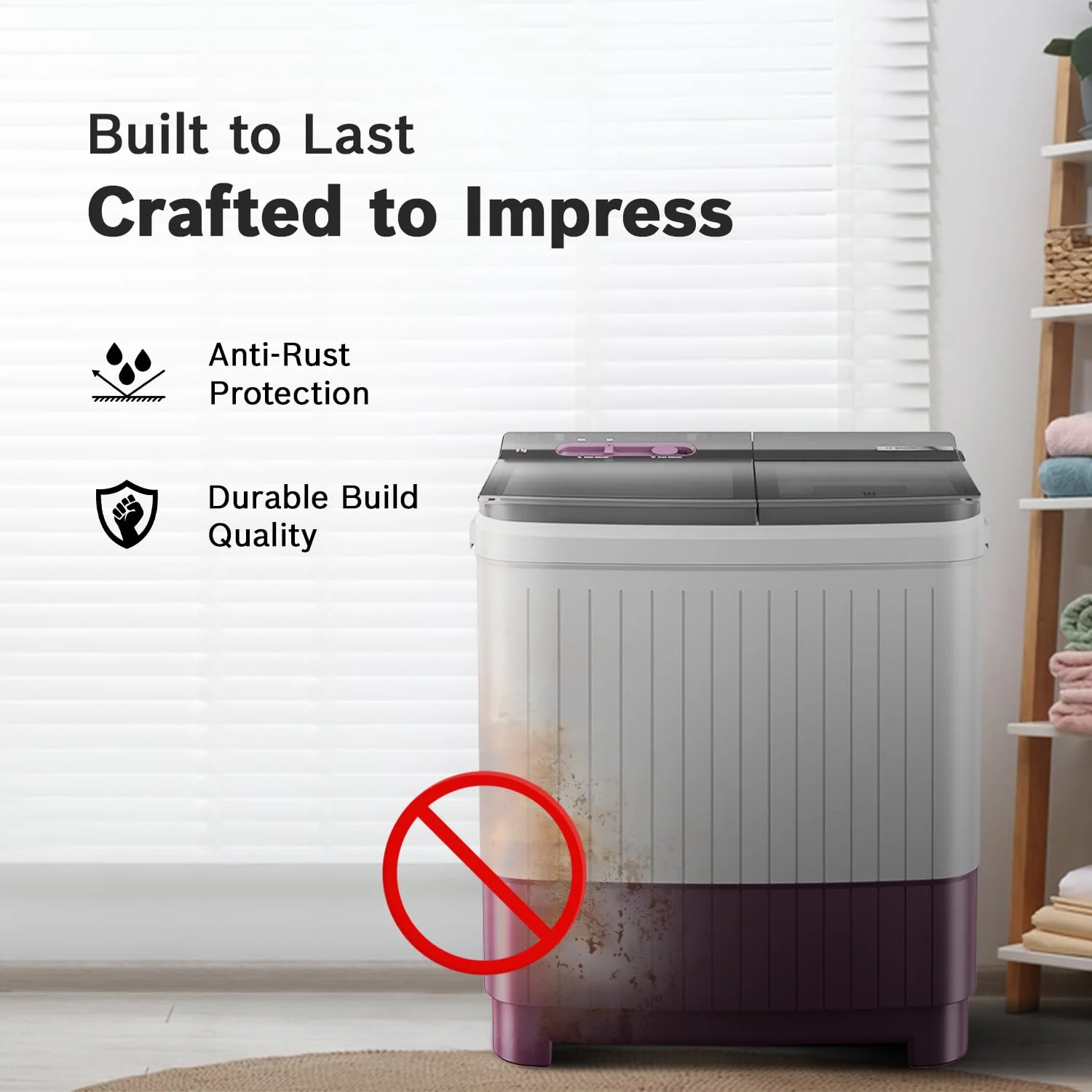 Bosch 8 kg 5 Star Semi-Automatic Top Loading Washing Machine (2025 Model, WJP802V0IN, 3 Wash Programs, Anti-Rust Body, 1300 RPM Spin Speed, Wine, 5 Years Comprehensive Warranty) - Image 6