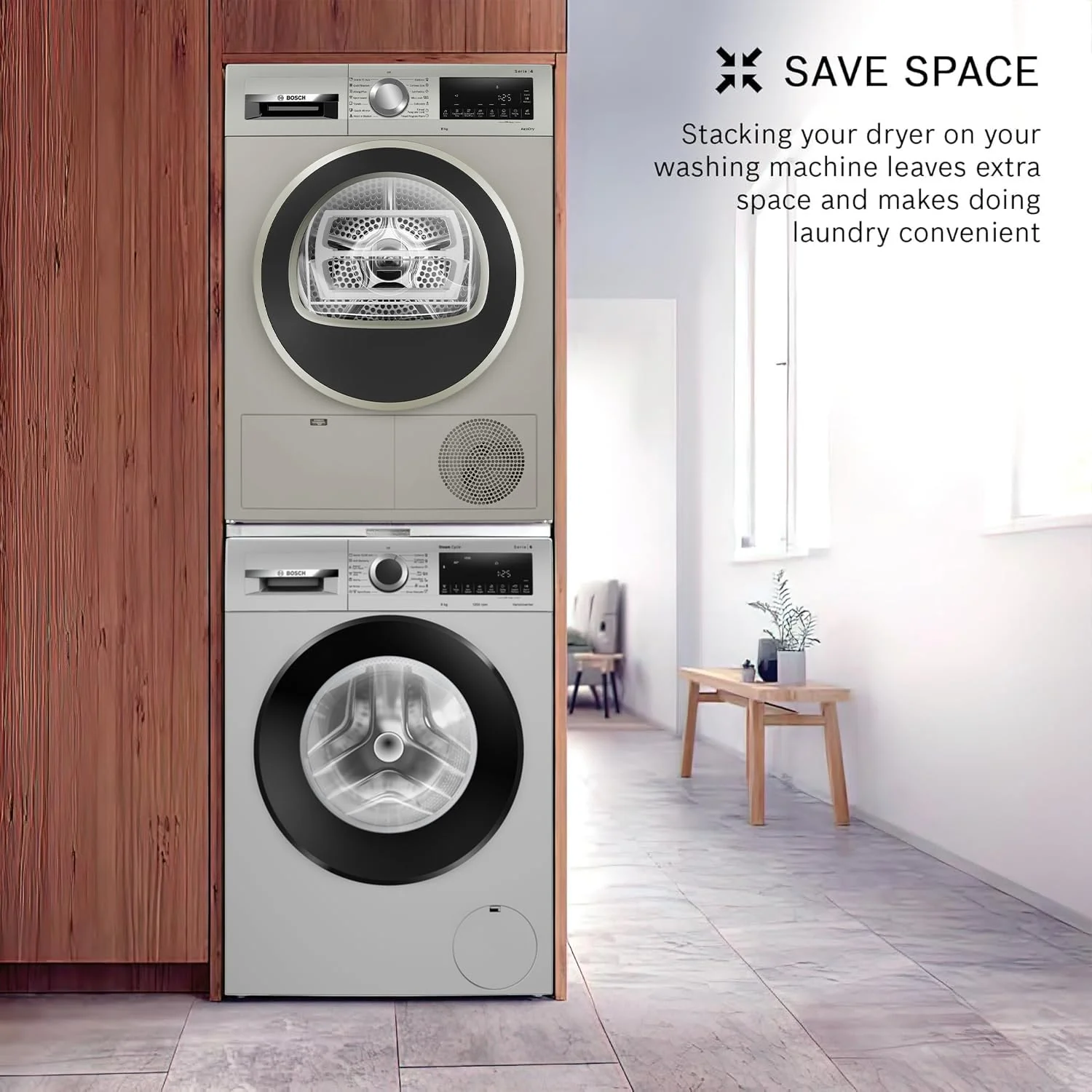 Bosch 8 kg Fully Automatic Front Load Condenser Tumble Dryer (WPG23108IN, 5 Drying Options, 14 Programs, Allergy Plus, 100% Drying with 0% Effort, Inbuilt Heater, Silver) - Image 4