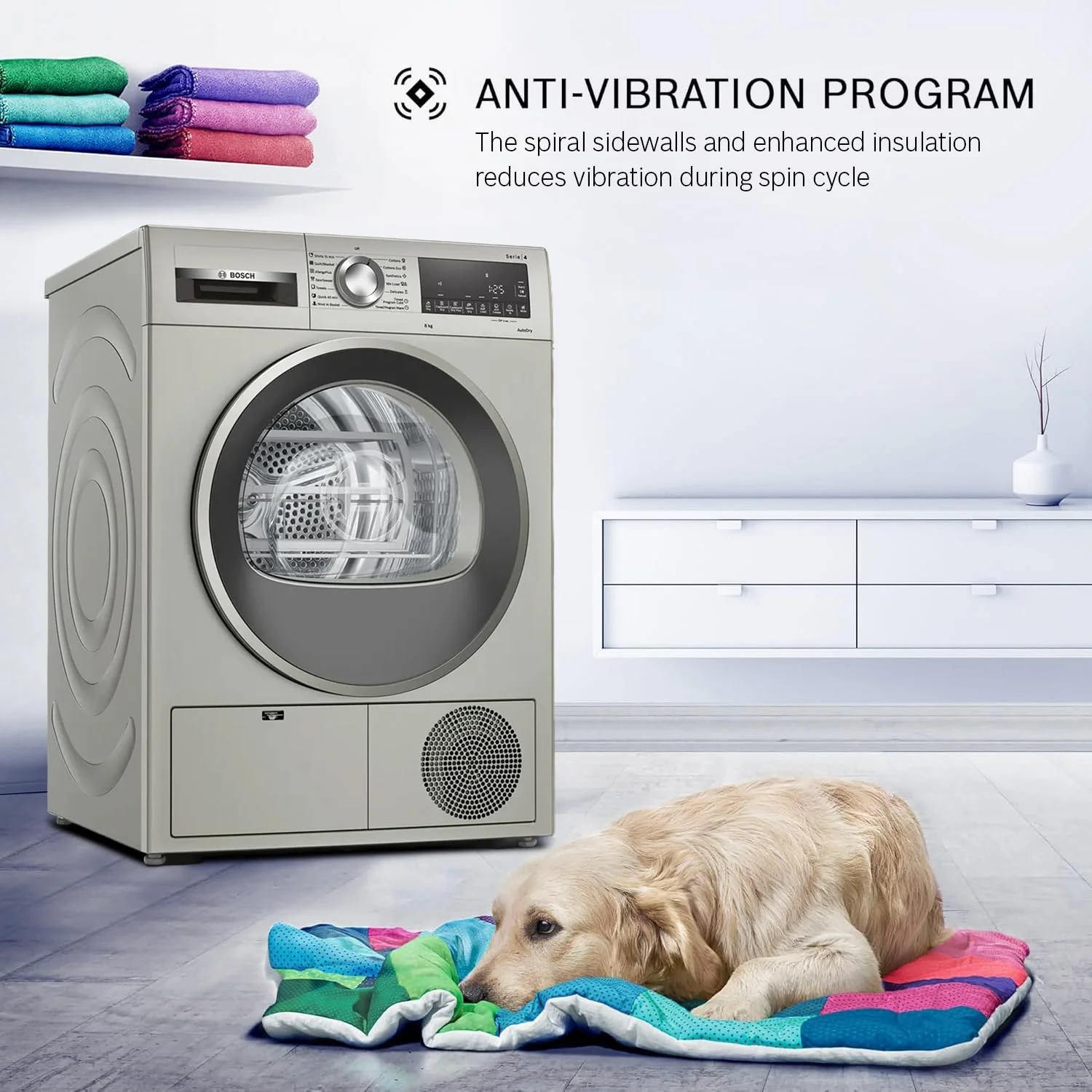 Bosch 8 kg Fully Automatic Front Load Condenser Tumble Dryer (WPG23108IN, 5 Drying Options, 14 Programs, Allergy Plus, 100% Drying with 0% Effort, Inbuilt Heater, Silver) - Image 6