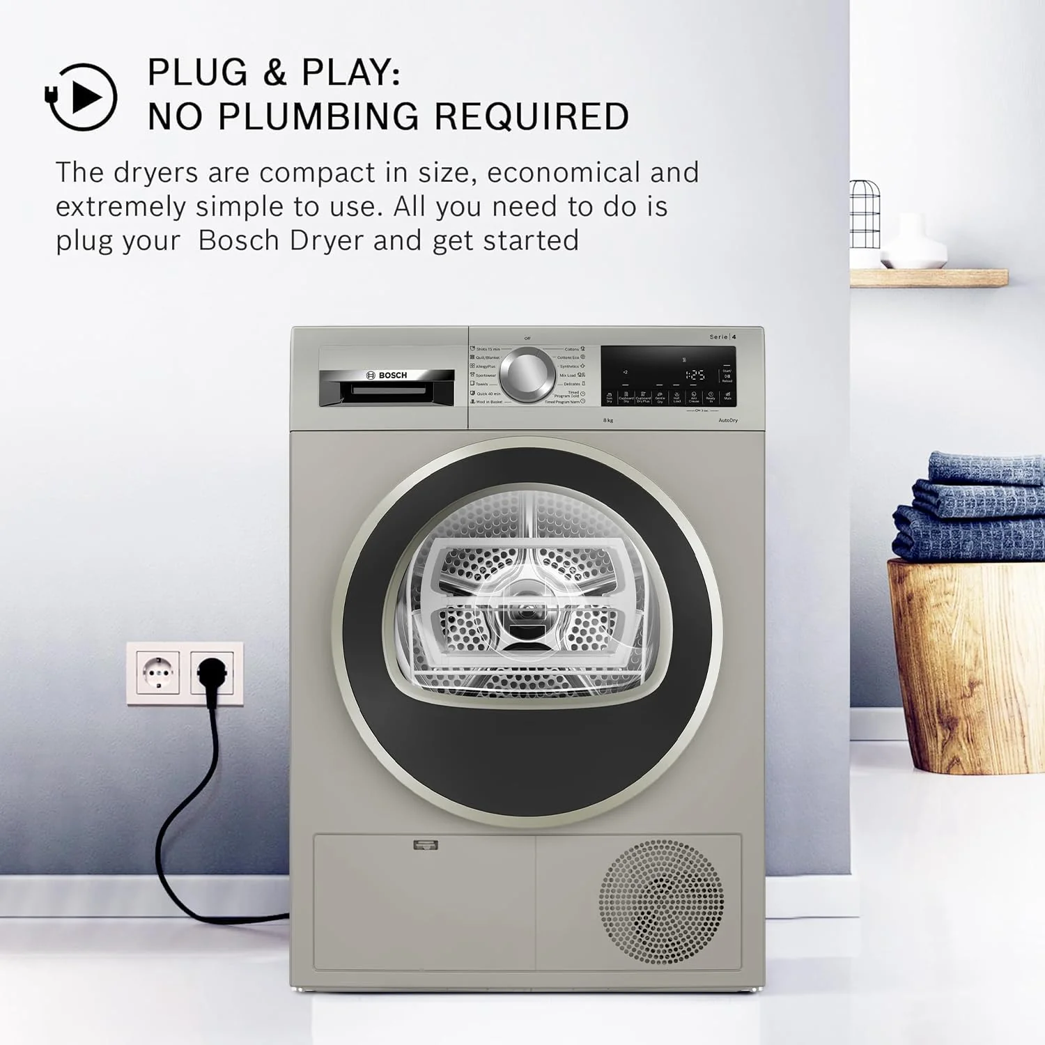 Bosch 8 kg Fully Automatic Front Load Condenser Tumble Dryer (WPG23108IN, 5 Drying Options, 14 Programs, Allergy Plus, 100% Drying with 0% Effort, Inbuilt Heater, Silver) - Image 8