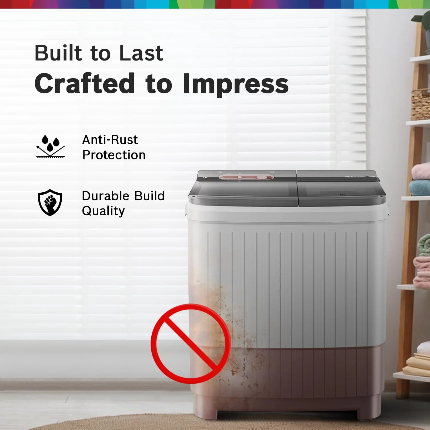 Bosch 9 kg 5 Star Semi-Automatic Top Loading Washing Machine (2025 Model, WJP904C0IN, 3 Wash Programs, Anti-Rust Body, 1300 RPM Spin Speed, Wine, 5 Years Comprehensive Warranty) - Image 6