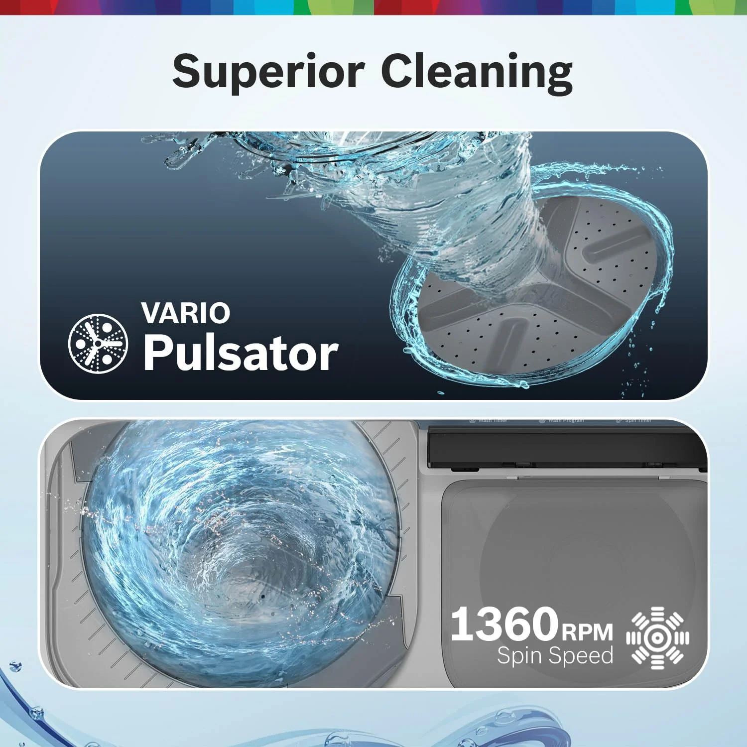 Bosch 9 kg 5 Star Semi-Automatic Top Loading Washing Machine (2025 Model, WJP904P0IN, 3 Wash Programs, Anti-Rust Body, 1300 RPM Spin Speed, Peacock Blue, 5 Years Comprehensive Warranty) - Image 3