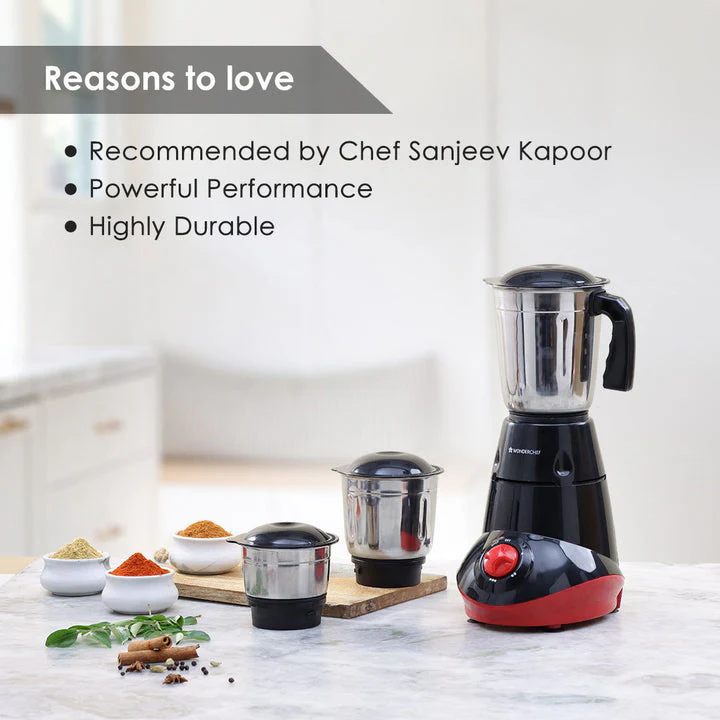 Capri Mixer Grinder 550W, Black & Red, 5 Years Warranty - Image 4
