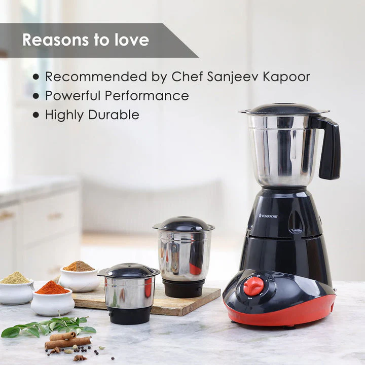 Capri Mixer Grinder 750W, 3 Stainless Steel Jars, Black & Red, 5 Years Warranty - Image 4