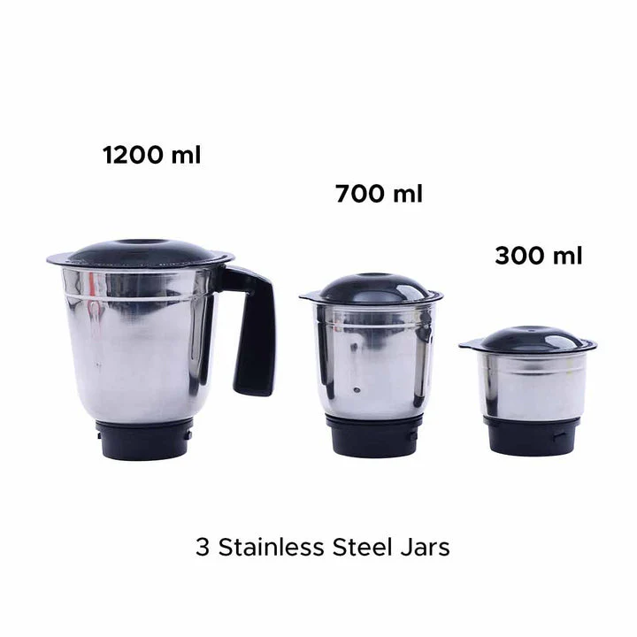 Capri Mixer Grinder 750W, 3 Stainless Steel Jars, Black & Red, 5 Years Warranty - Image 7