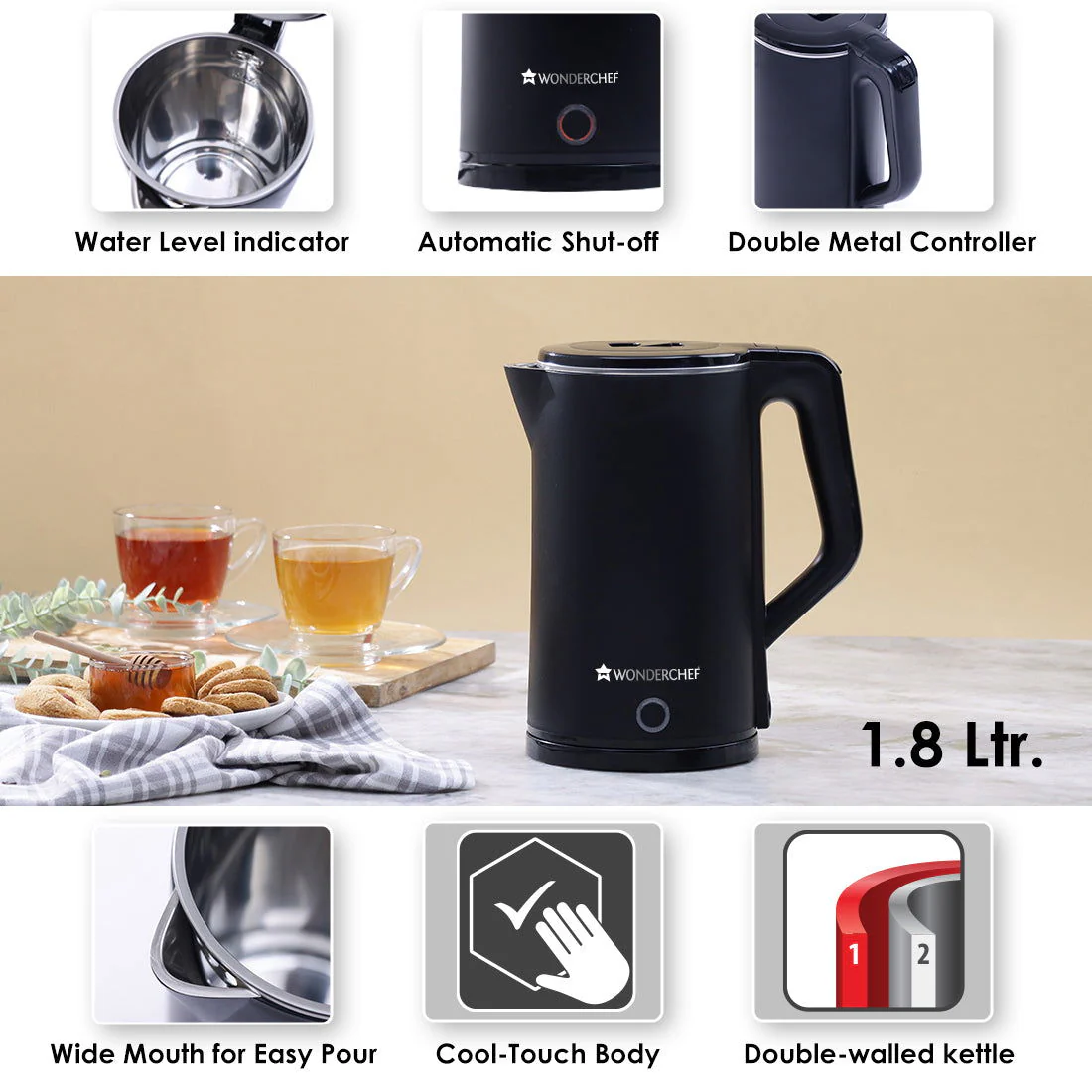 COOL-TOUCH Electric Kettle, 1300 W, 1.8 L, 1 Years Warranty - Image 5
