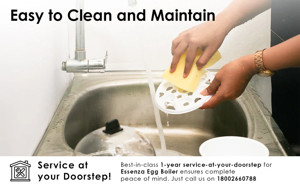 Essenza Instant Egg Boiler | 7 Poachers | 350 W | Stainless Steel Cool-touch Body | Auto Shut-off | Steaming Rack, Measuring Cup with Piercing Pin, Glass Lid with Steam Vent | 2-Year Warranty - Image 17