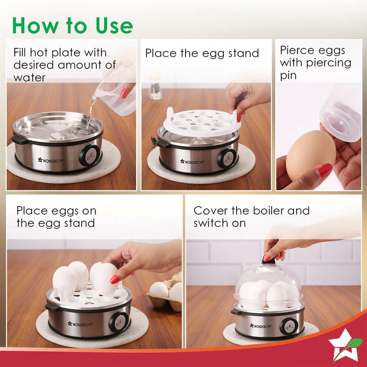 Essenza Instant Egg Boiler | 7 Poachers | 350 W | Stainless Steel Cool-touch Body | Auto Shut-off | Steaming Rack, Measuring Cup with Piercing Pin, Glass Lid with Steam Vent | 2-Year Warranty - Image 6