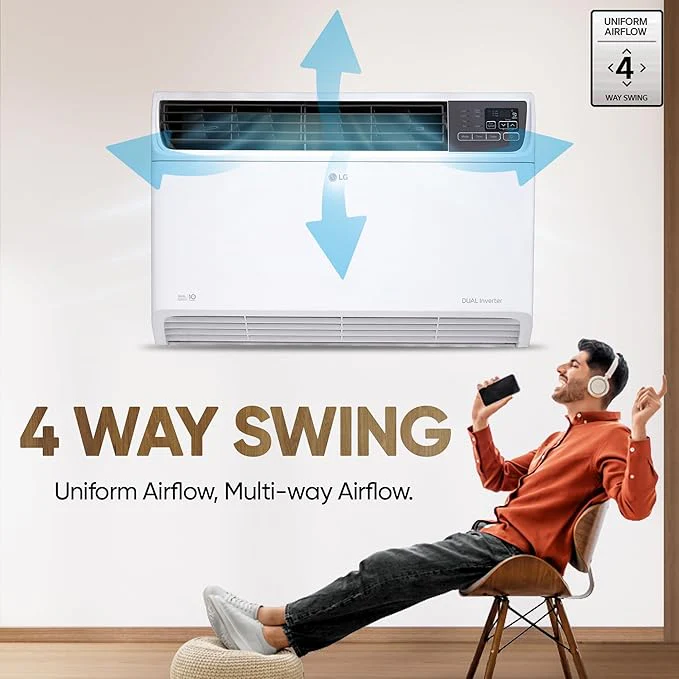 LG 1.5 Ton 5 Star DUAL Inverter Window AC (Copper, Convertible 4-in-1 cooling, 4 Way Air Swing, HD Filter, UW-Q18WUZA, White) - Image 3