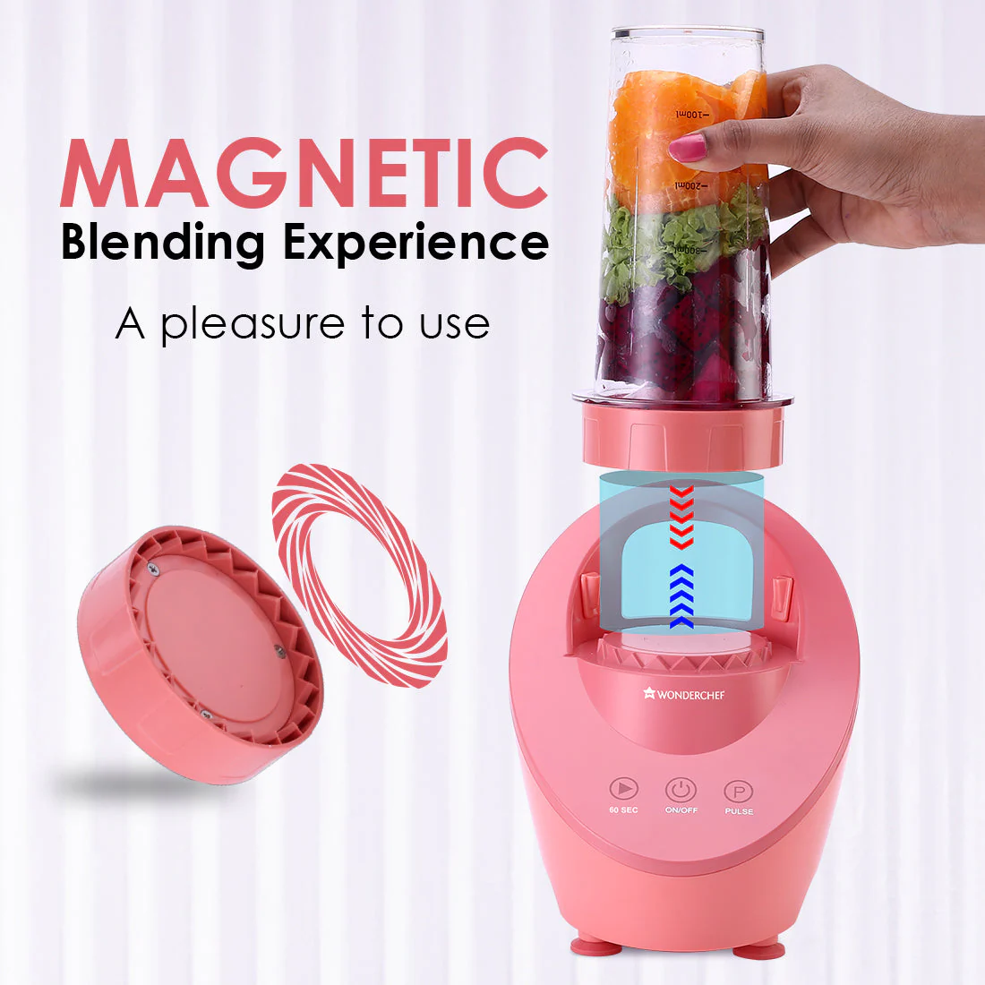 Magneto Blender | Smoothie & Juice Maker | World’s Safest with Magnetic Induction Tech | Variable Speed | Automatic with 60-sec auto-stop | Portable with Sipper Jar | 2-Year Warranty - Image 3