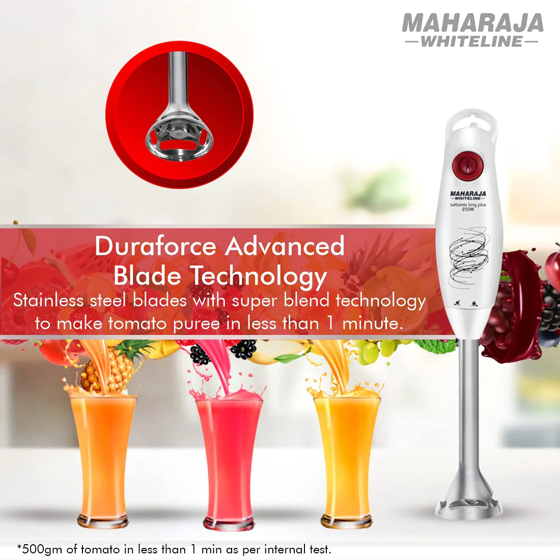 Maharaja Whiteline Turbomix King Plus Hand Blender, 250W, Duraforce advanced blade technology, 800ml multi-purpose jar, 500ml Chopper… (250) - Image 3