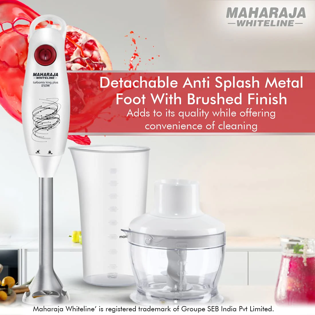 Maharaja Whiteline Turbomix King Plus Hand Blender, 250W, Duraforce advanced blade technology, 800ml multi-purpose jar, 500ml Chopper… (250) - Image 4