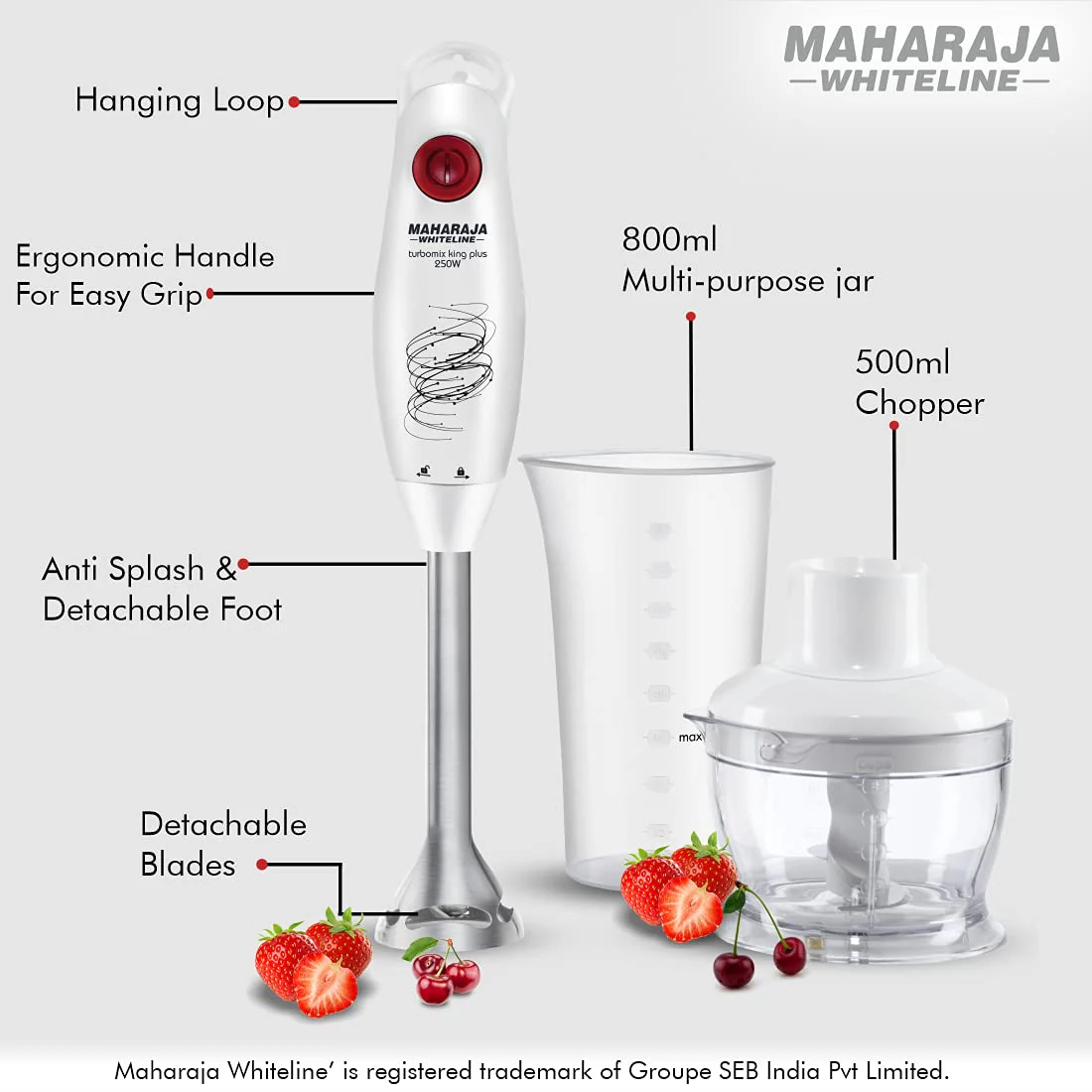Maharaja Whiteline Turbomix King Plus Hand Blender, 250W, Duraforce advanced blade technology, 800ml multi-purpose jar, 500ml Chopper… (250) - Image 5