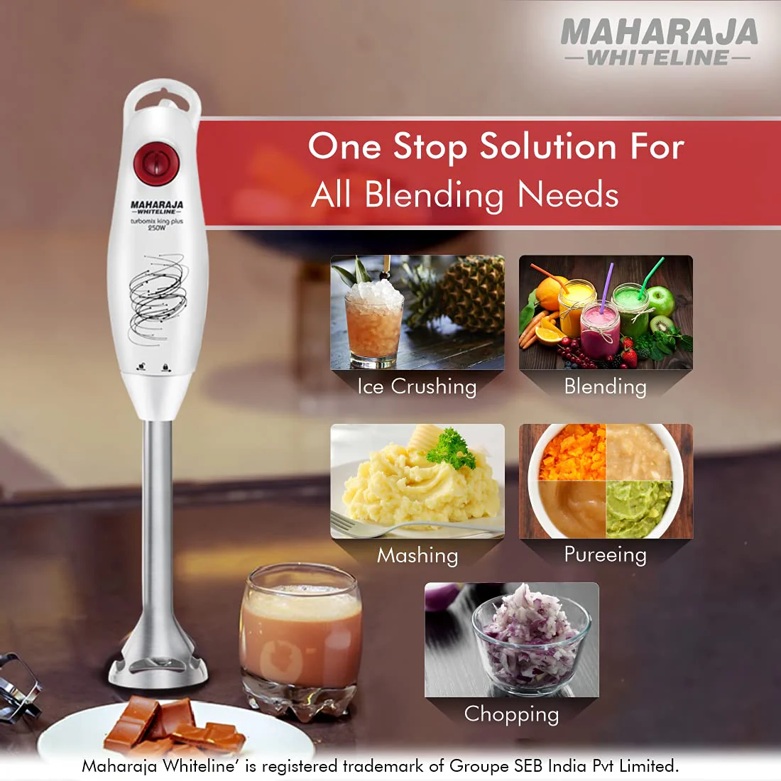 Maharaja Whiteline Turbomix King Plus Hand Blender, 250W, Duraforce advanced blade technology, 800ml multi-purpose jar, 500ml Chopper… (250) - Image 6