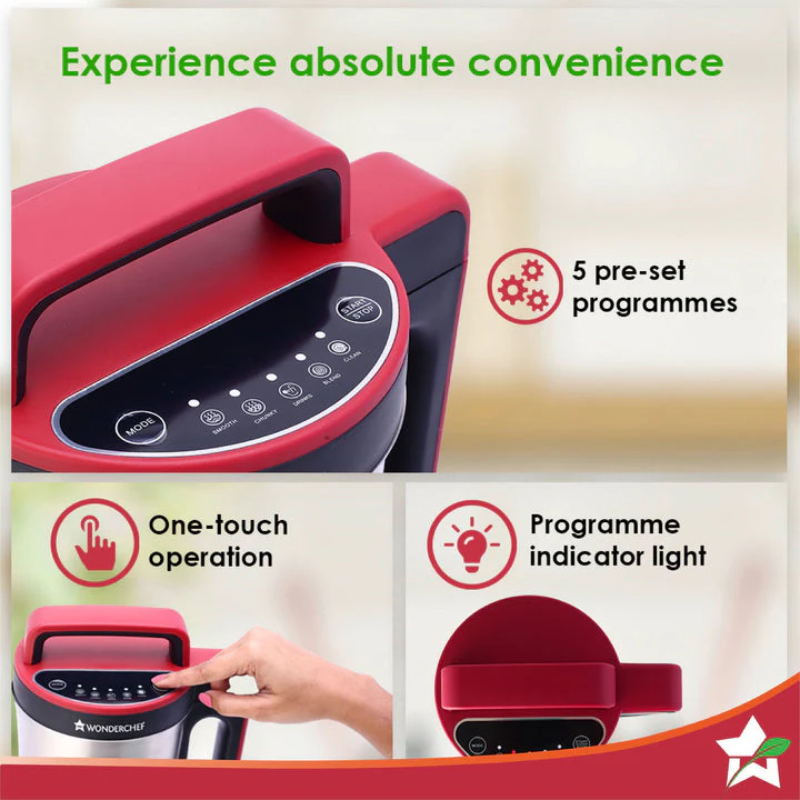 NEO Automatic Soup Maker | 1.0 Litre | 800W Heater | SS Blades & Bowl (Jug) | Soup in just 20 mins | 2 Years Warranty | Red & Black - Image 5