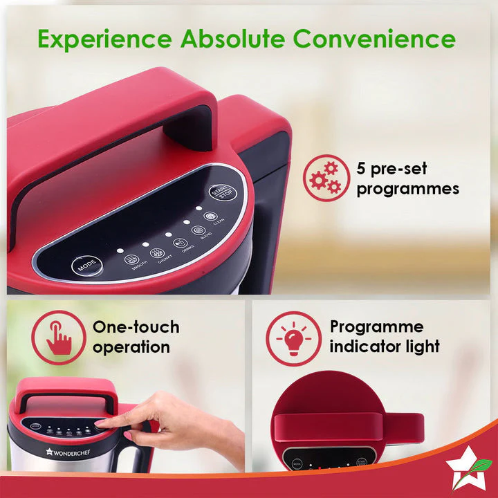 NEO Automatic Soup Maker | 1.6 Litre | 900W Heater | Stainless Steel Blades | Stainless Steel Jug | 5 Pre-Set Functions | Red | Black | Steel | One Touch Operation | Touch Control Panel | 30 Minute Cook Time | 2 Years Warranty - Image 5