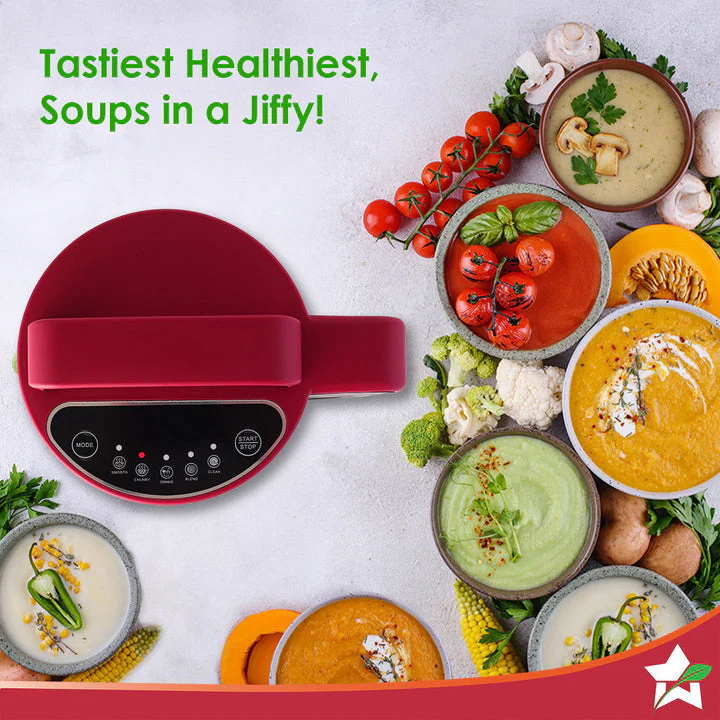 NEO Automatic Soup Maker | 1.6 Litre | 900W Heater | Stainless Steel Blades | Stainless Steel Jug | 5 Pre-Set Functions | Red | Black | Steel | One Touch Operation | Touch Control Panel | 30 Minute Cook Time | 2 Years Warranty - Image 6