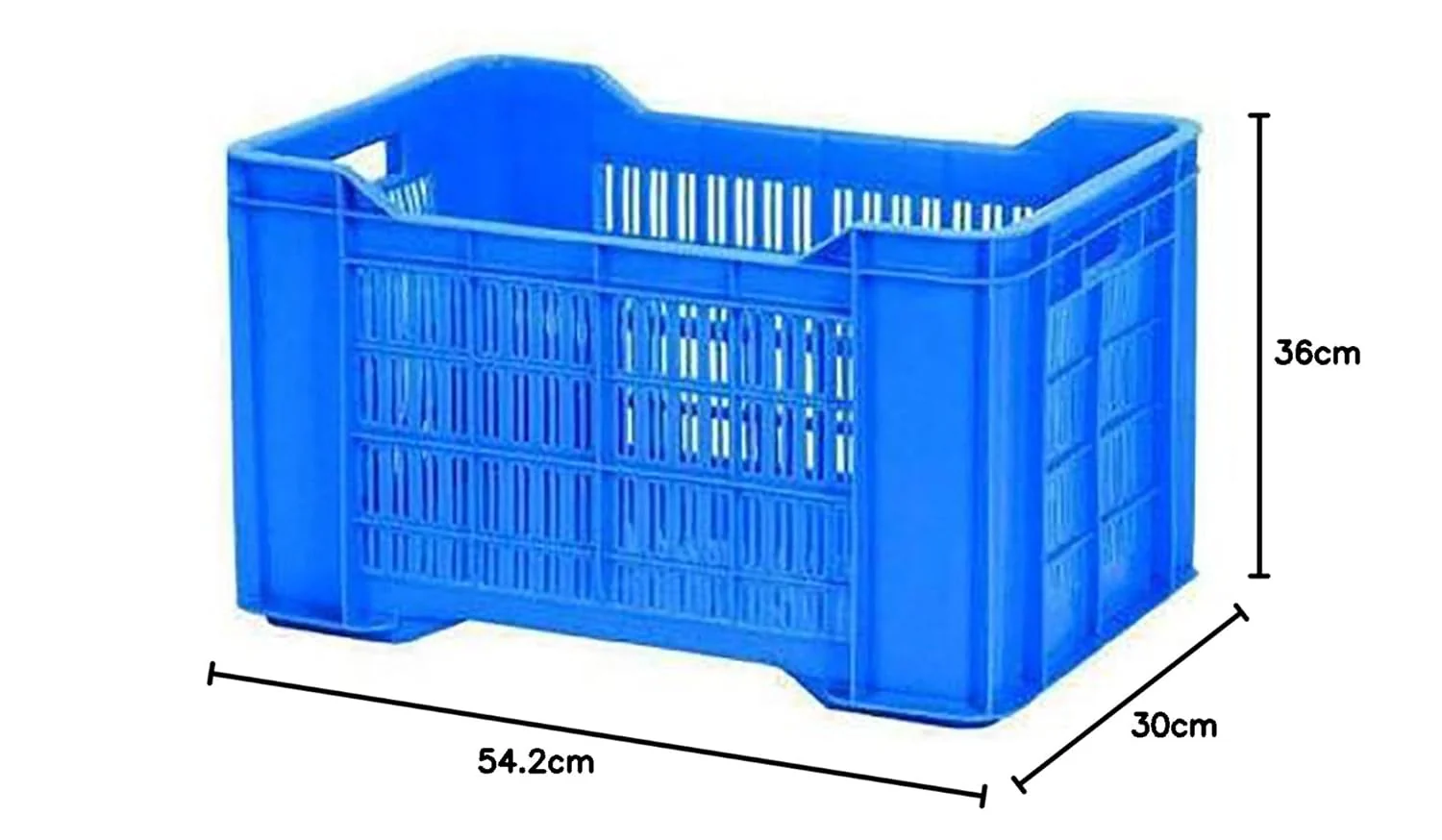 Nilkamal Plastic Rectangular Multipurpose/Vegetable/Fruit/Fish Crate (542 x 360 x 300 mm) Pack of 3 (Blue) 36x54.2x30 cm - Image 3