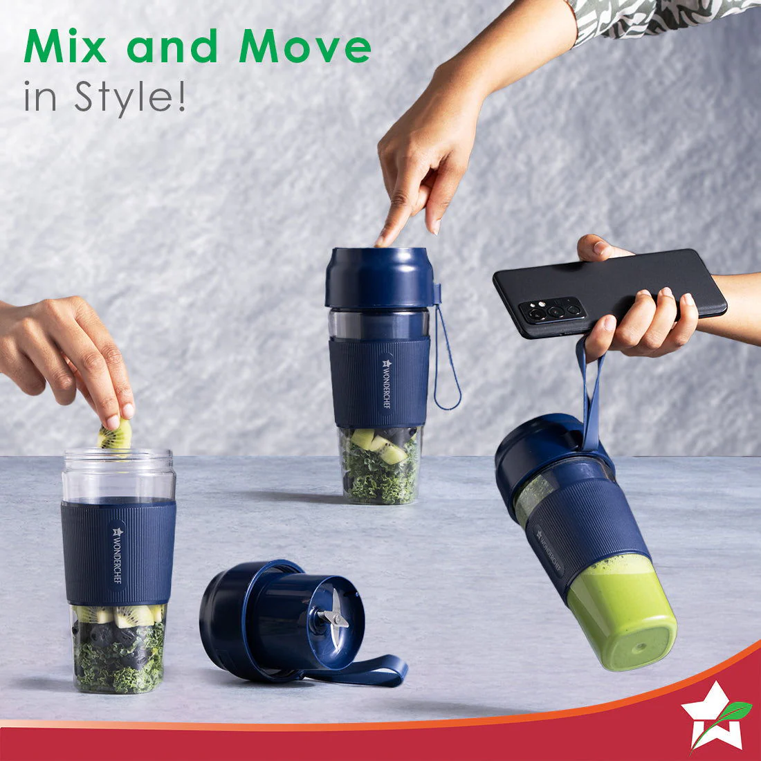 Nutri-Cup Portable Blender | USB Charging | Smoothie maker | SS Blades | Battery Operated Rechargeable Blender | 300ml | Compact Size | Blue - Image 8