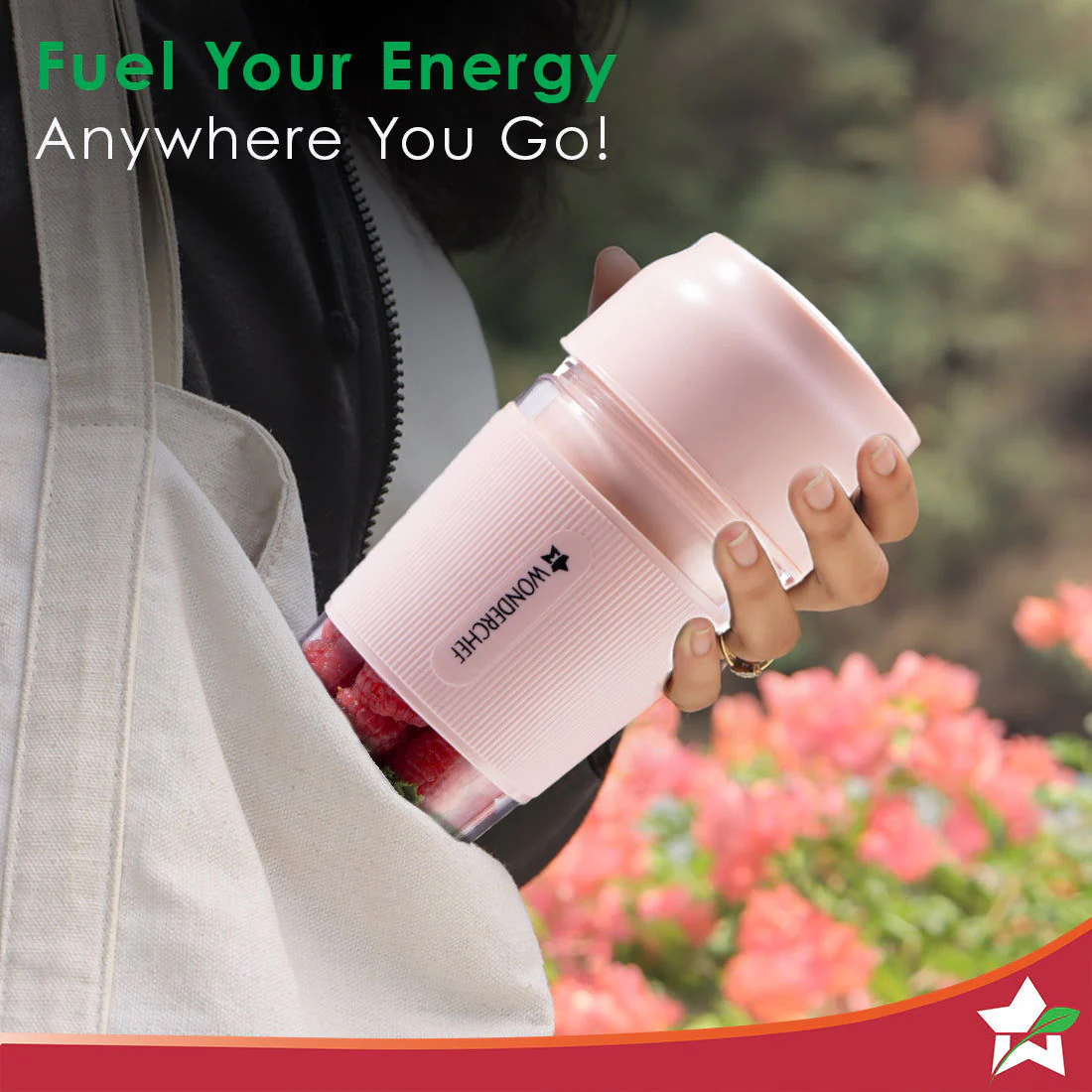 Nutri-Cup Portable Blender | USB Charging | Smoothie maker | SS Blades | Battery Operated Rechargeable Blender | 300ml | Compact Size | Pink - Image 3