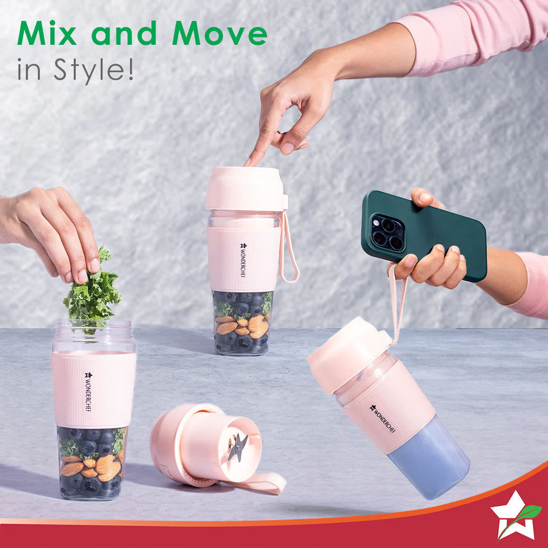 Nutri-Cup Portable Blender | USB Charging | Smoothie maker | SS Blades | Battery Operated Rechargeable Blender | 300ml | Compact Size | Pink - Image 7