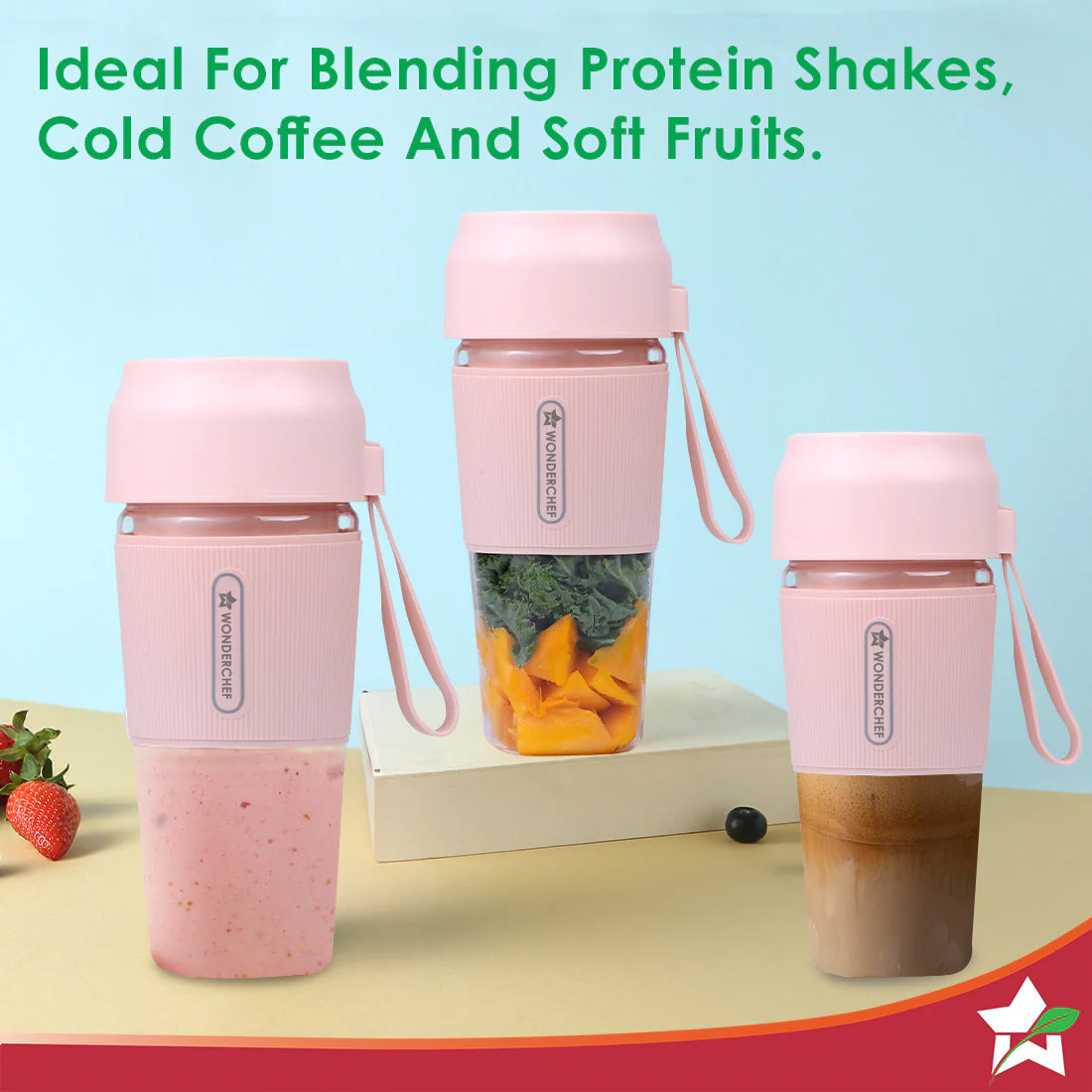 Nutri-Cup Portable Blender | USB Charging | Smoothie maker | SS Blades | Battery Operated Rechargeable Blender | 300ml | Compact Size | Pink - Image 8