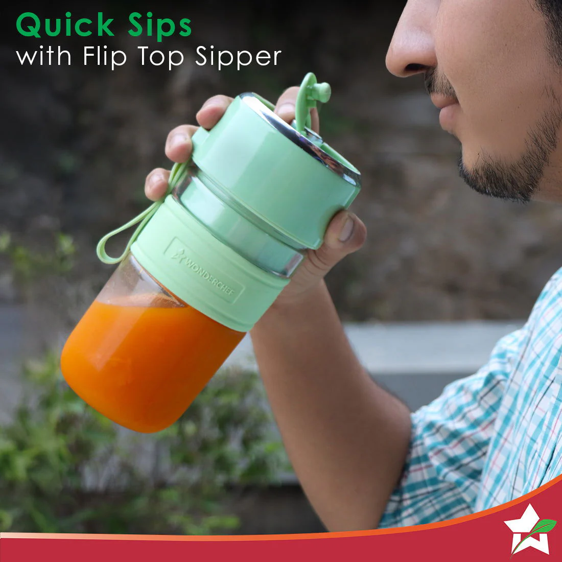 Nutri-cup Zip Portable Blender | 350ml | Blend & Sip with Flip Top Sipper Lid | For Smoothies, Juices, Shakes, Coffee | 2000 mAh Battery | 20 Blending Cycles in One Charge | Type C Charging | Green - Image 3