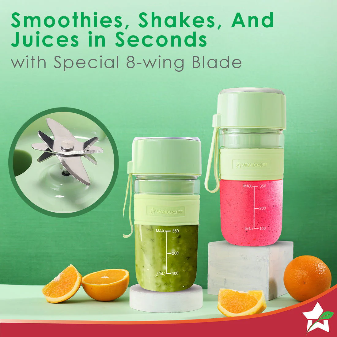 Nutri-cup Zip Portable Blender | 350ml | Blend & Sip with Flip Top Sipper Lid | For Smoothies, Juices, Shakes, Coffee | 2000 mAh Battery | 20 Blending Cycles in One Charge | Type C Charging | Green - Image 4