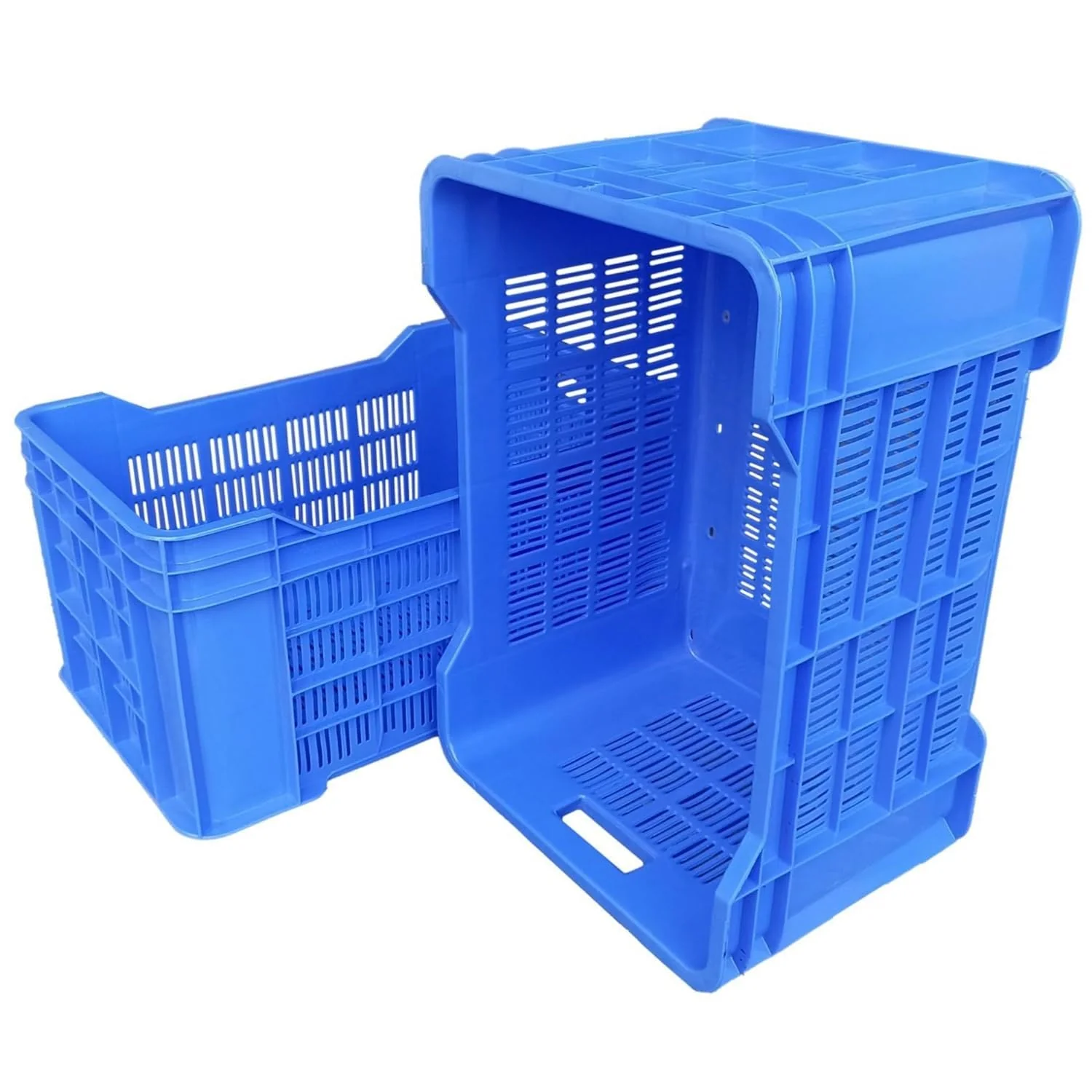 PETALS Plastic Rectangular Crate Set Of 3 | Portable Heavy Duty Vegetable/Fruits & Multipurpose Container Storage | Open Self Basket for Large storage Bin | 3 Pcs, Combo, 20 Kg Capacity Each, Blue - Image 3
