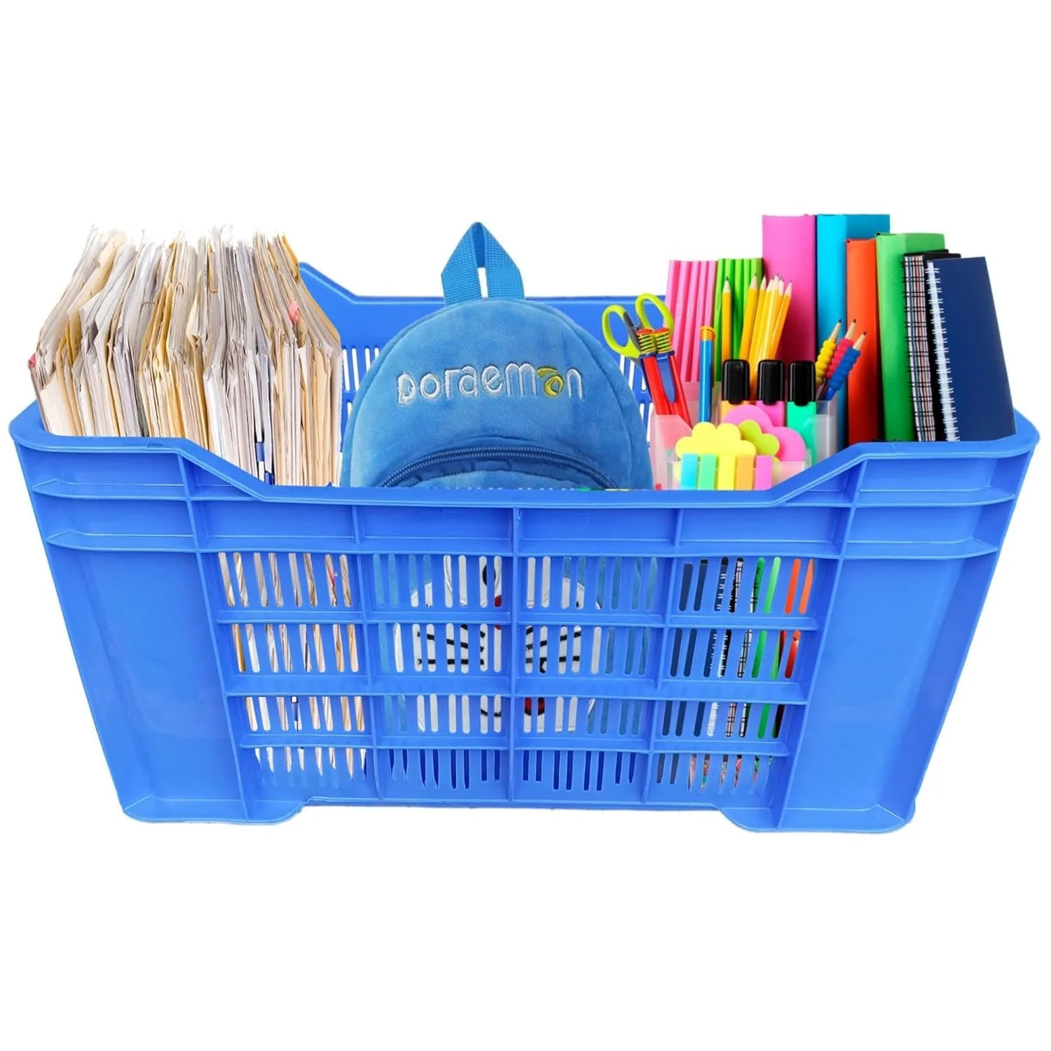 PETALS Plastic Rectangular Crate Set Of 3 | Portable Heavy Duty Vegetable/Fruits & Multipurpose Container Storage | Open Self Basket for Large storage Bin | 3 Pcs, Combo, 20 Kg Capacity Each, Blue - Image 4