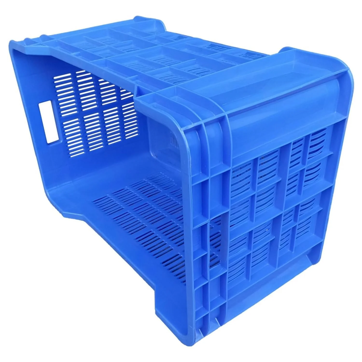 PETALS Plastic Rectangular Crate Set Of 3 | Portable Heavy Duty Vegetable/Fruits & Multipurpose Container Storage | Open Self Basket for Large storage Bin | 3 Pcs, Combo, 20 Kg Capacity Each, Blue - Image 5