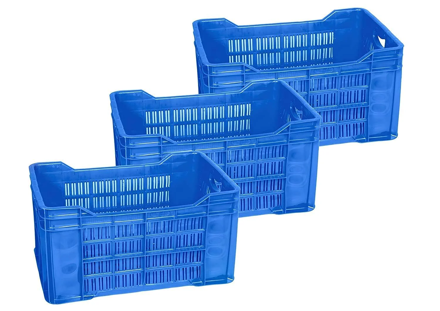 PETALS Plastic Rectangular Crate Set Of 3 | Portable Heavy Duty Vegetable/Fruits & Multipurpose Container Storage | Open Self Basket for Large storage Bin | 3 Pcs, Combo, 20 Kg Capacity Each, Blue - Image 6