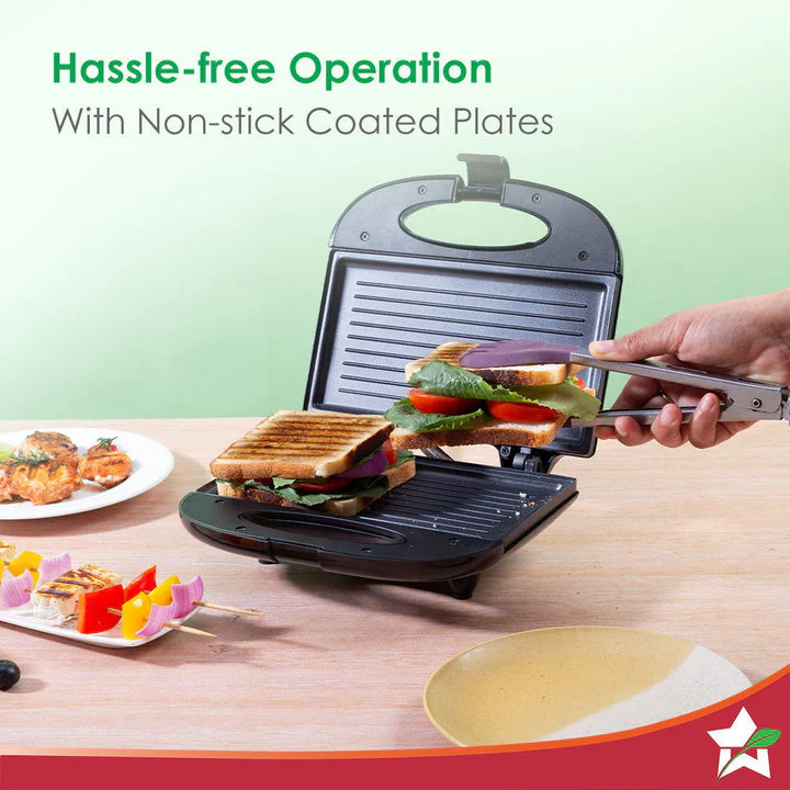 Prato Plus Griller Auto Temp Control, LED indicator | 800 W | Non-stick Coated Plates | Oil Free Toasting| Easy to Clean| 1 Year Warranty - Image 3