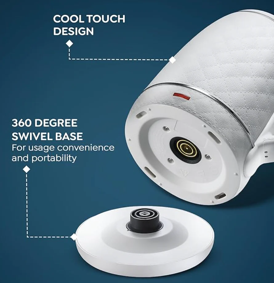 Prestige PKCT 1.5 Litre Electric Kettle with Designer Cool Touch Exterior| Stainless Steel Inner Body| Dry Heat Protection|White - Image 3