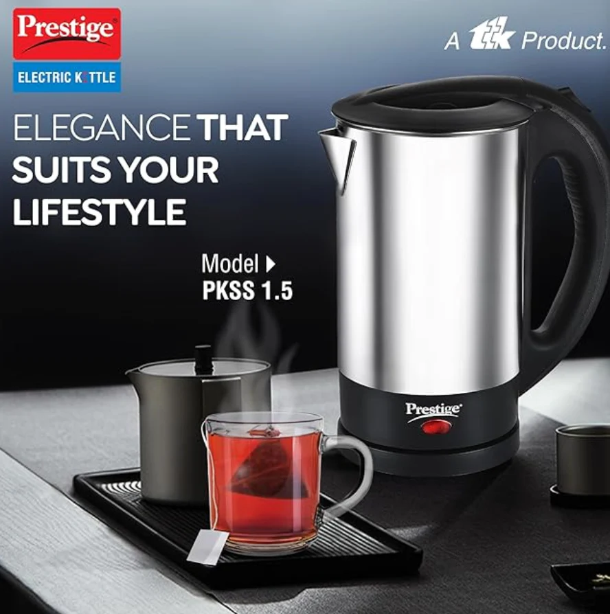 Prestige PKSS 1.5 Stainless Steel Electric Kettle 1.5 L, (Silver & Black) - Image 3