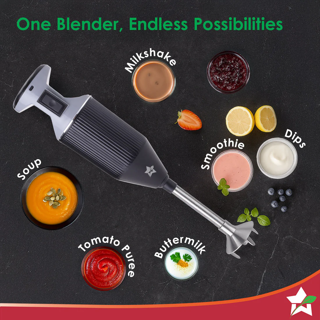 Prima Plus Electric 250W Hand Blender | Portable | Hot & Cold Blending | Food Grade SS Blades | 2 Speed Button | 3 Removable Blades for Blending, Whisking, Chopping | Make Puree, Baby Food, Soup, Smoothie | Wall Mount Holder | 2 Years Warranty | Black - Image 3