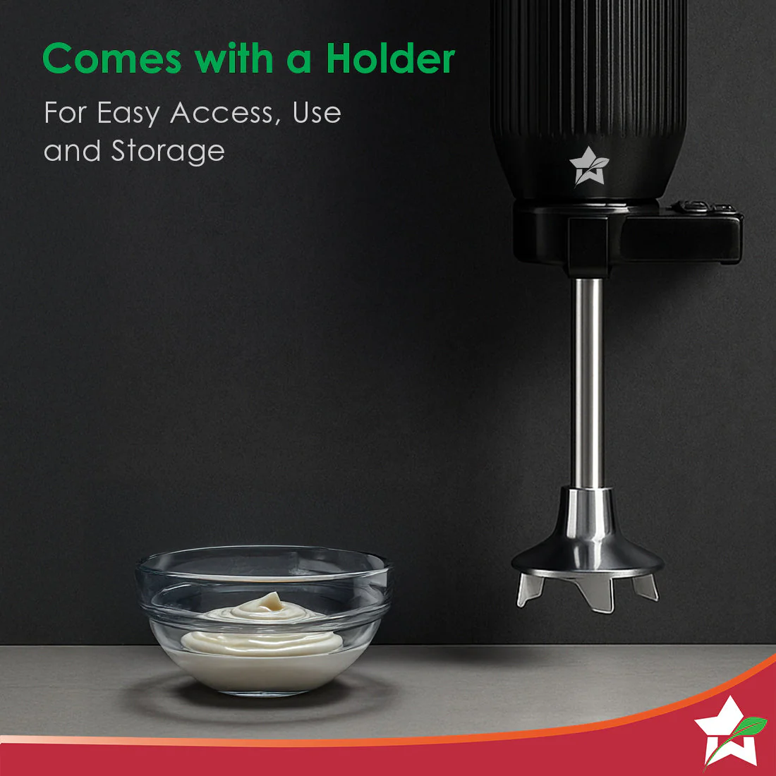 Prima Plus Electric 250W Hand Blender | Portable | Hot & Cold Blending | Food Grade SS Blades | 2 Speed Button | 3 Removable Blades for Blending, Whisking, Chopping | Make Puree, Baby Food, Soup, Smoothie | Wall Mount Holder | 2 Years Warranty | Black - Image 6