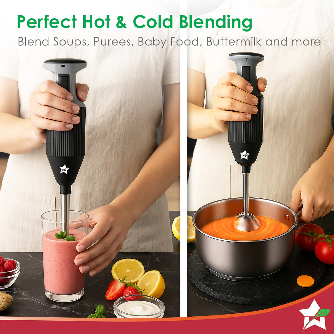 Prima Plus Electric 250W Hand Blender | Portable | Hot & Cold Blending | Food Grade SS Blades | 2 Speed Button | 3 Removable Blades for Blending, Whisking, Chopping | Make Puree, Baby Food, Soup, Smoothie | Wall Mount Holder | 2 Years Warranty | Black - Image 7