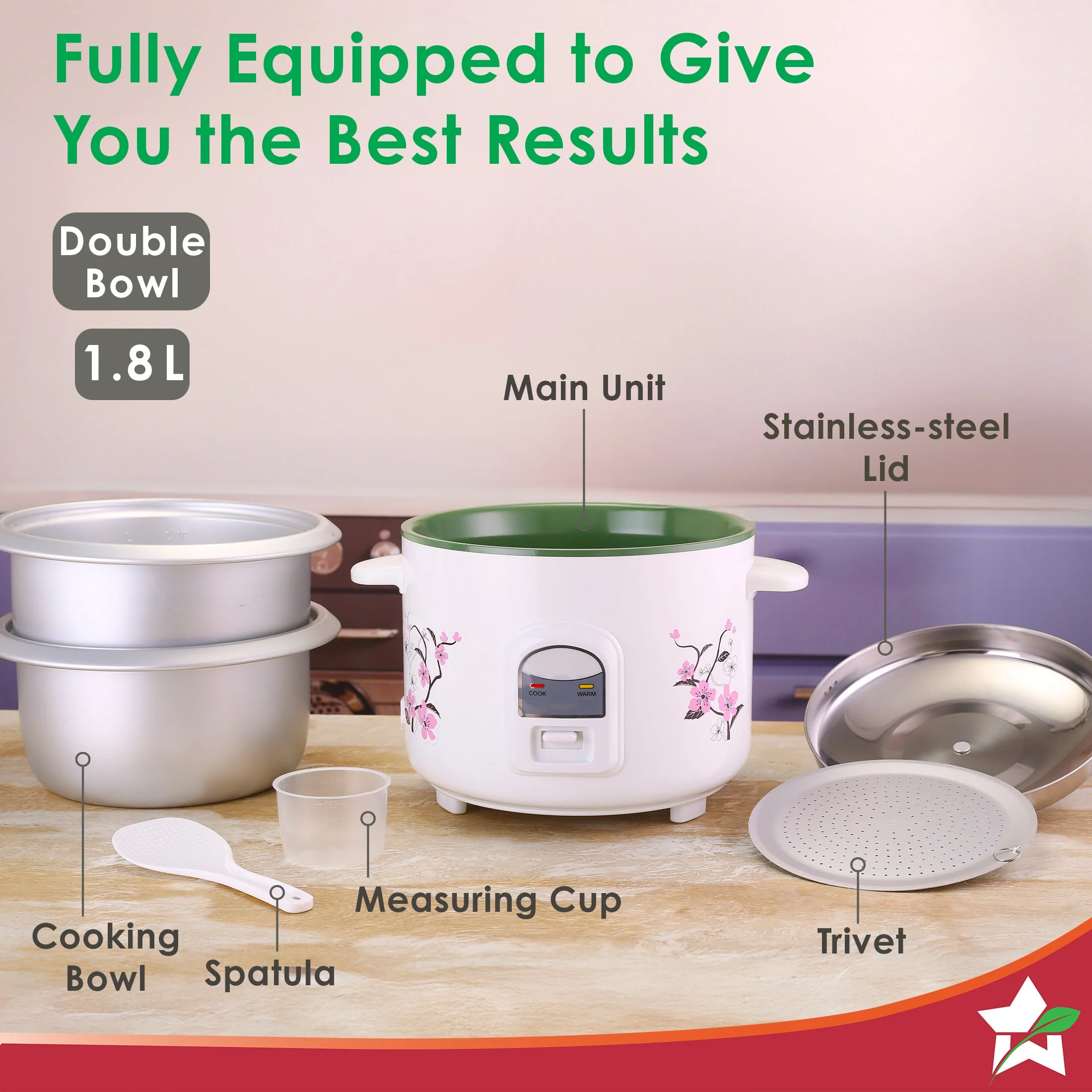 Regalia Electric Rice Cooker | 1.8 L, 700W | 2 Non-stick Bowls Serve 7-8 | Keep Warm Function | Uniform Cooking | Steam Veggies, Make Pulao, Khichdi, Momos | 2-Year Warranty - Image 3
