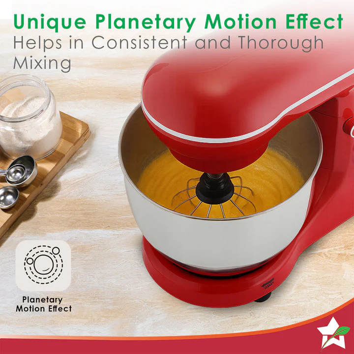 Regalia Neo Stand Mixer | 5.5L Stainless-steel Bowl | 10-speed Setting | 4 Attachments | Whisk, Whip, Beat, Mix | For Cake & Pizza Doughs, Creams, Salad Dressings, Eggs | 2 Year Warranty | Red - Image 3