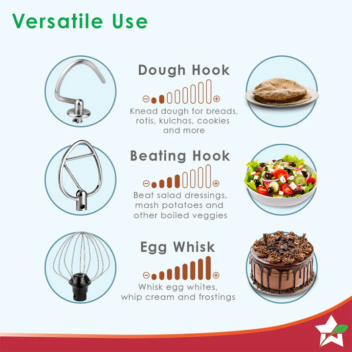 Regalia Neo Stand Mixer | 5.5L Stainless-steel Bowl | 10-speed Setting | 4 Attachments | Whisk, Whip, Beat, Mix | For Cake & Pizza Doughs, Creams, Salad Dressings, Eggs | 2 Year Warranty | Red - Image 5