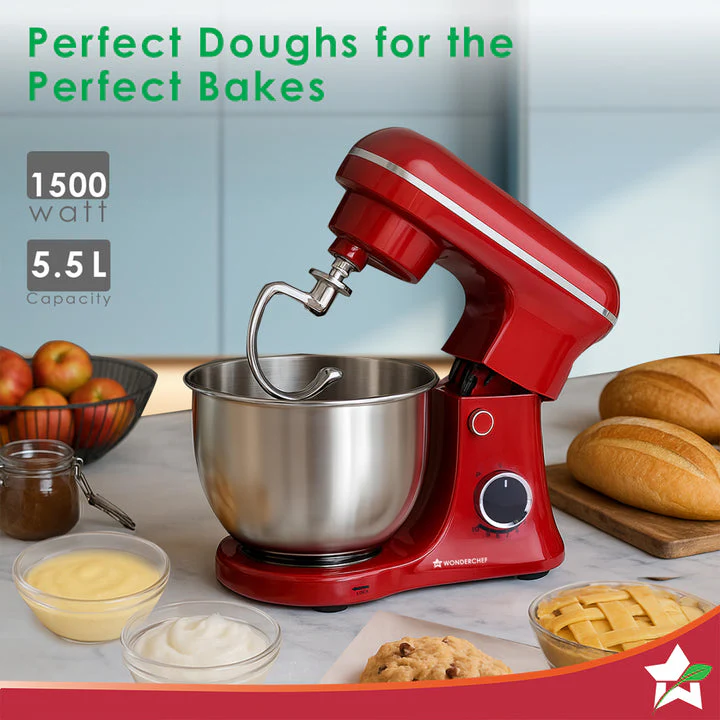 Regalia Neo Stand Mixer | 5.5L Stainless-steel Bowl | 10-speed Setting | 4 Attachments | Whisk, Whip, Beat, Mix | For Cake & Pizza Doughs, Creams, Salad Dressings, Eggs | 2 Year Warranty | Red - Image 7