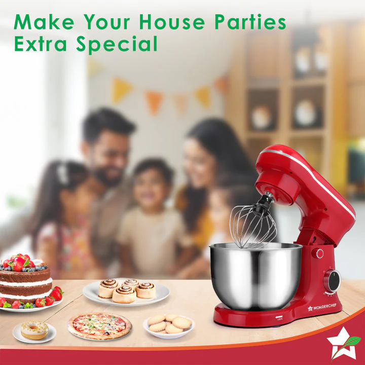 Regalia Neo Stand Mixer | 5.5L Stainless-steel Bowl | 10-speed Setting | 4 Attachments | Whisk, Whip, Beat, Mix | For Cake & Pizza Doughs, Creams, Salad Dressings, Eggs | 2 Year Warranty | Red - Image 8