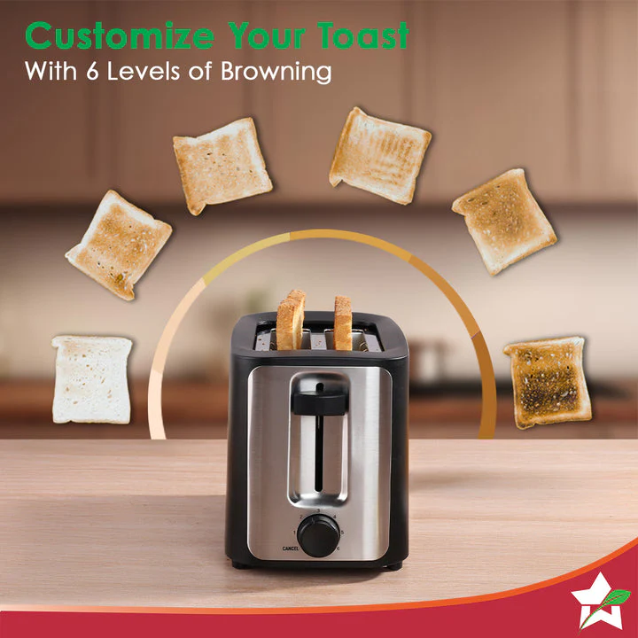 Roma 2-Slice Pop-up Toaster with Lid Cover, 6 Browning Options for Golden Crispy Bread Toasts, Mid-Cycle Cancel Function, Crumb Tray, 2-Yr Warranty, Black, Automatic Electric Toaster - Image 3