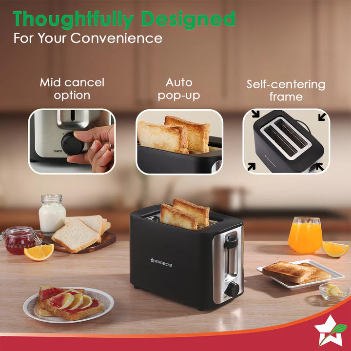 Roma 2-Slice Pop-up Toaster with Lid Cover, 6 Browning Options for Golden Crispy Bread Toasts, Mid-Cycle Cancel Function, Crumb Tray, 2-Yr Warranty, Black, Automatic Electric Toaster - Image 4