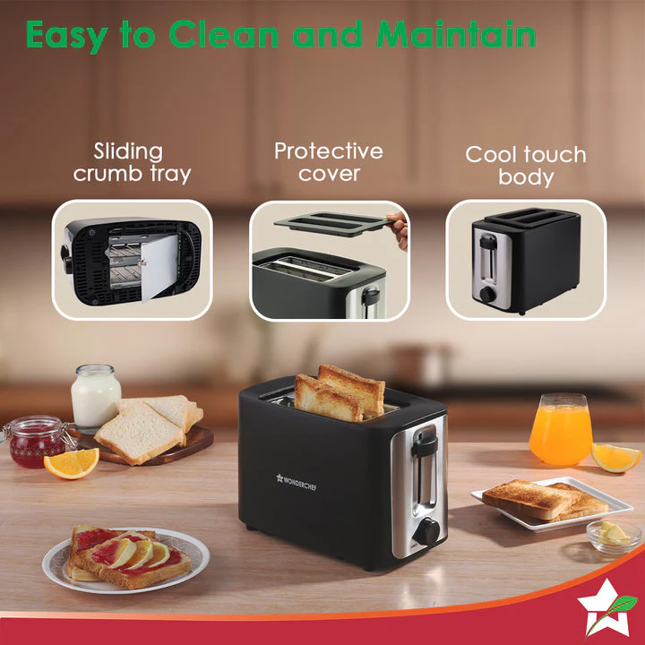 Roma 2-Slice Pop-up Toaster with Lid Cover, 6 Browning Options for Golden Crispy Bread Toasts, Mid-Cycle Cancel Function, Crumb Tray, 2-Yr Warranty, Black, Automatic Electric Toaster - Image 5