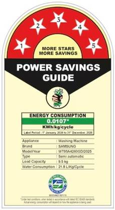 Samsung 9.5 kg 5 star,Air Turbo Drying Semi Automatic Top Load Washing Machine Black, Grey (WT95A4260GD/TL) - Image 10